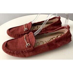 Sam Edelman Falto Suede Driving Loafers Women’s 9M Red Rust Horsebit Moccasins